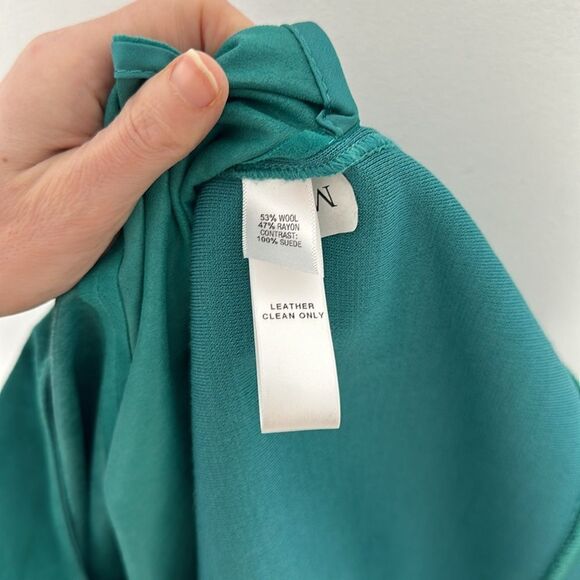 St.John Suede Wool Blend Knit Long Sleeve Top In Green - Picture 6 of 6